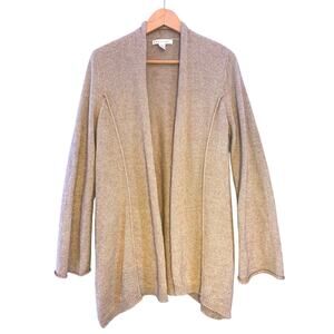 August Silk Cardigan, Tan And Gold Holiday Sweater, Women’s XL, Wool Blend